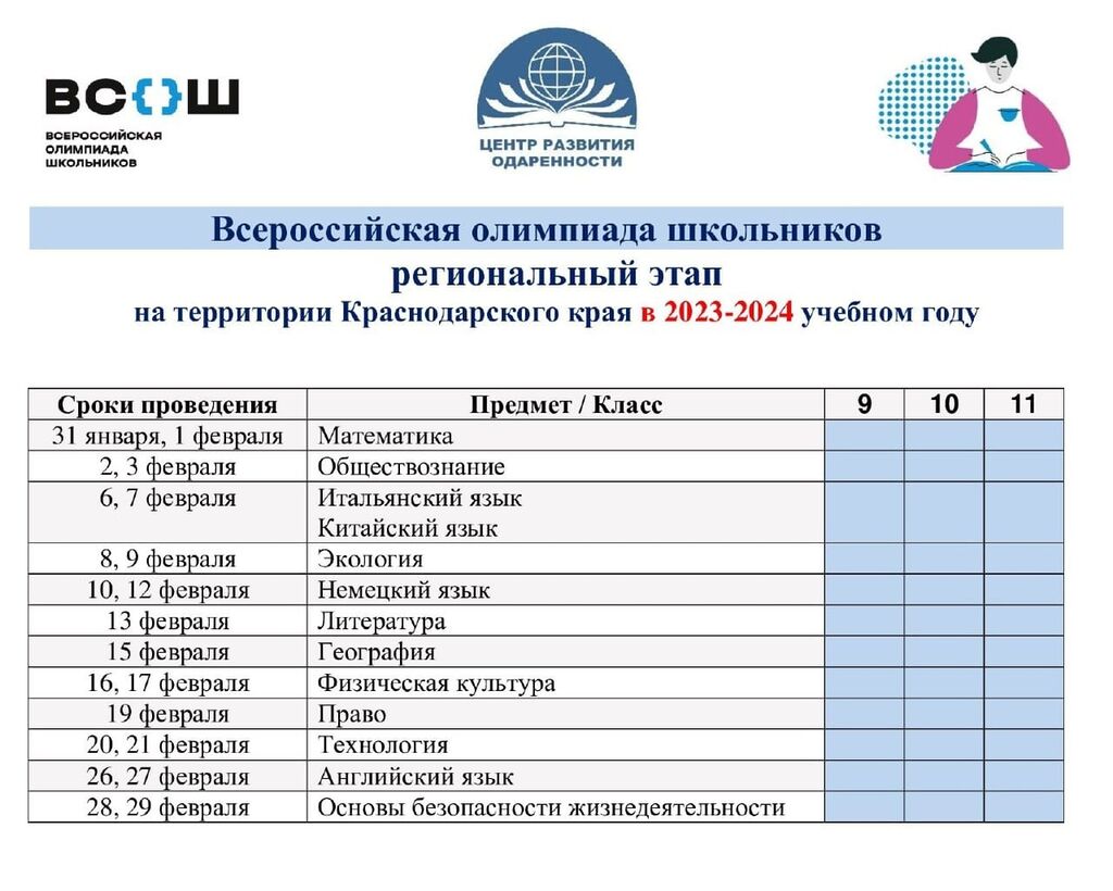 График проведения школьной олимпиады. ВСОШ на ЦИФРИУМ